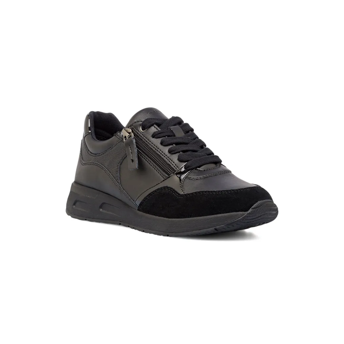 Sneakers traspiranti nere da donna con inserto zip Geox