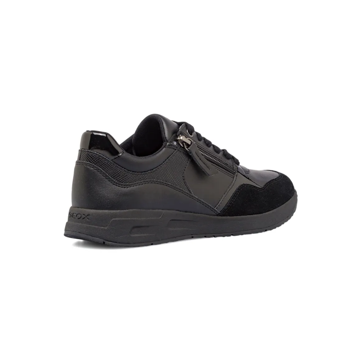 Sneakers traspiranti nere da donna con inserto zip Geox