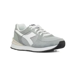 Sneakers uomo grigie e bianche in tessuto mesh con logo Diadora