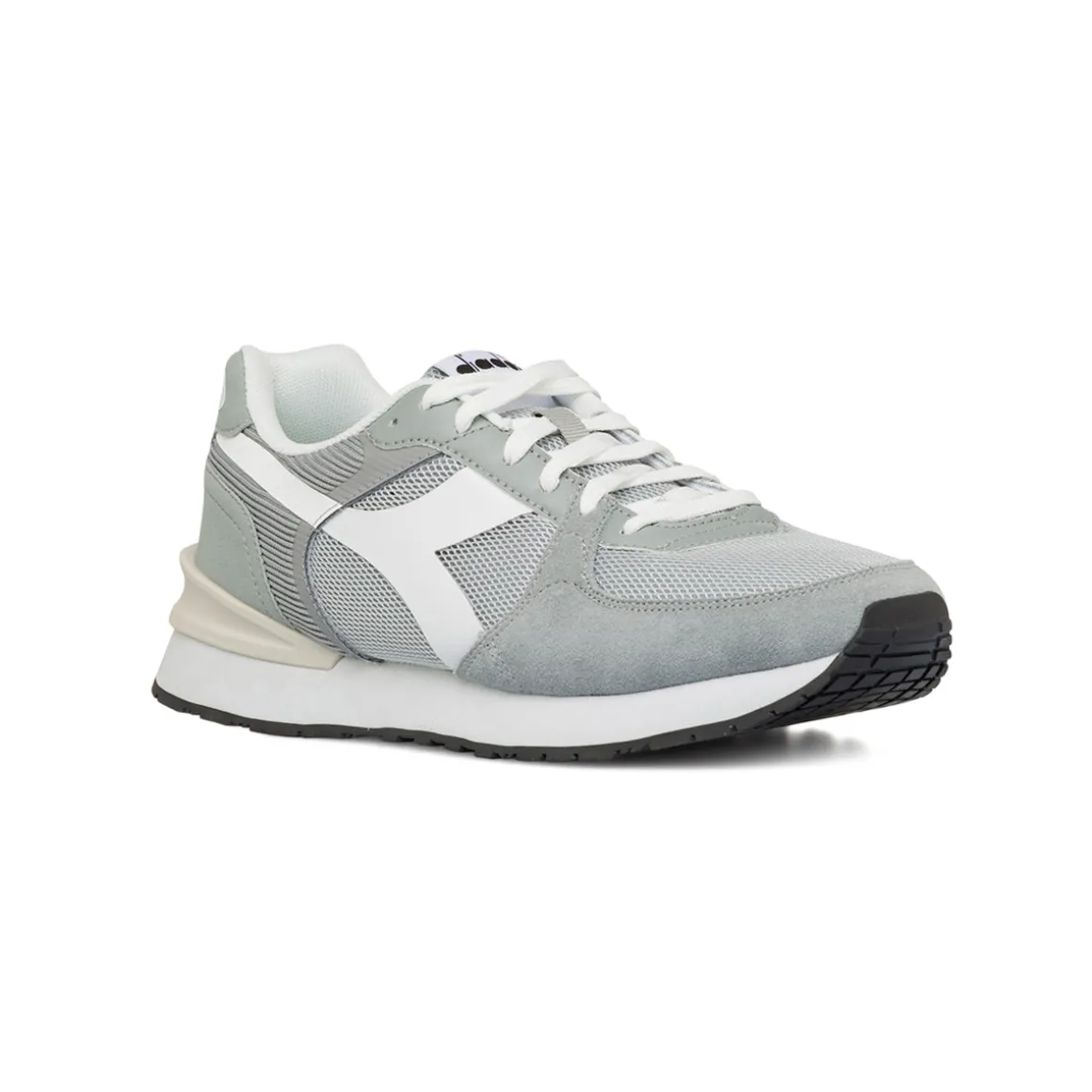 Sneakers uomo grigie e bianche in tessuto mesh con logo Diadora