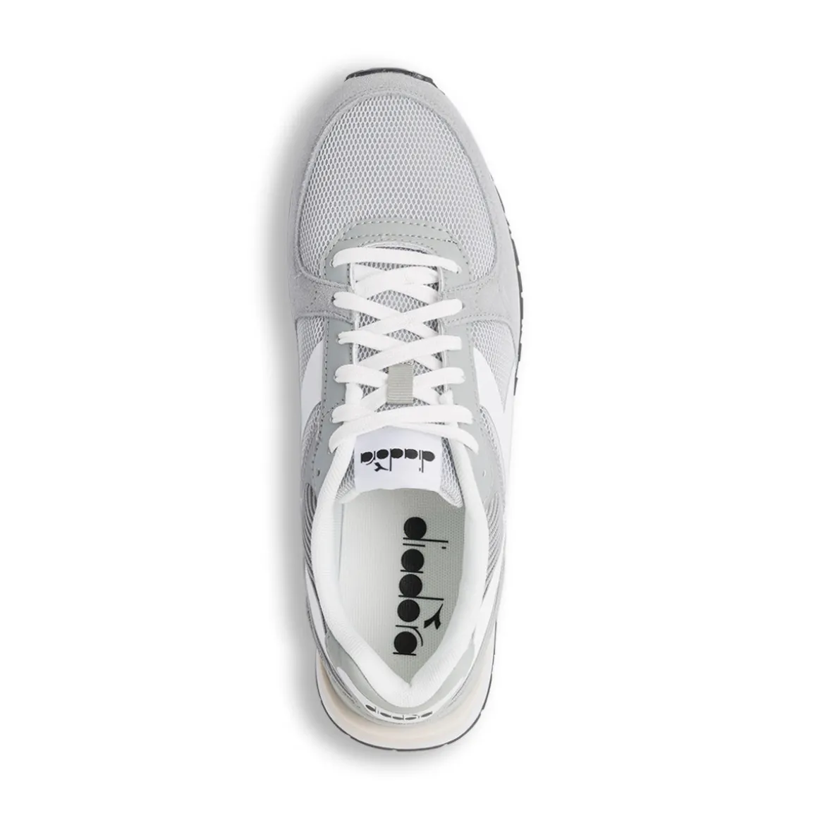 Sneakers uomo grigie e bianche in tessuto mesh con logo Diadora