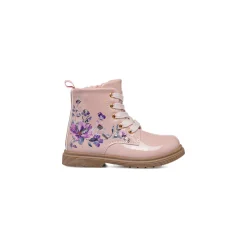 Stivaletti bambina rosa effetto vernice con dettagli fiori Le Scarpe di Alice