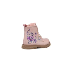 Stivaletti bambina rosa effetto vernice con dettagli fiori Le Scarpe di Alice