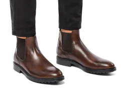 Stivaletti con elastici marroni in pelle da uomo con suola chunky Primopiano