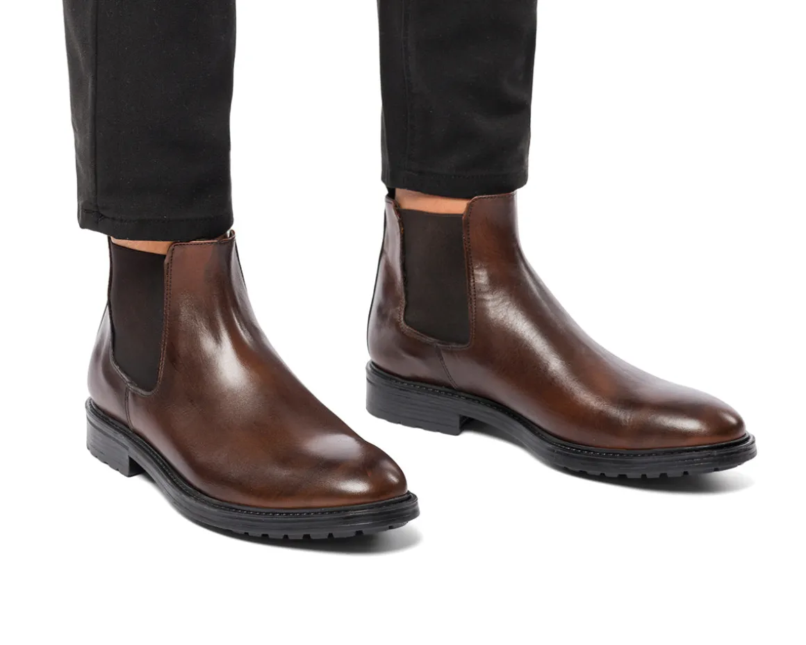 Stivaletti con elastici marroni in pelle da uomo con suola chunky Primopiano