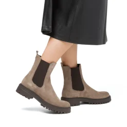 Stivaletti con elastico laterale da donna marroni in pelle scamosciata
