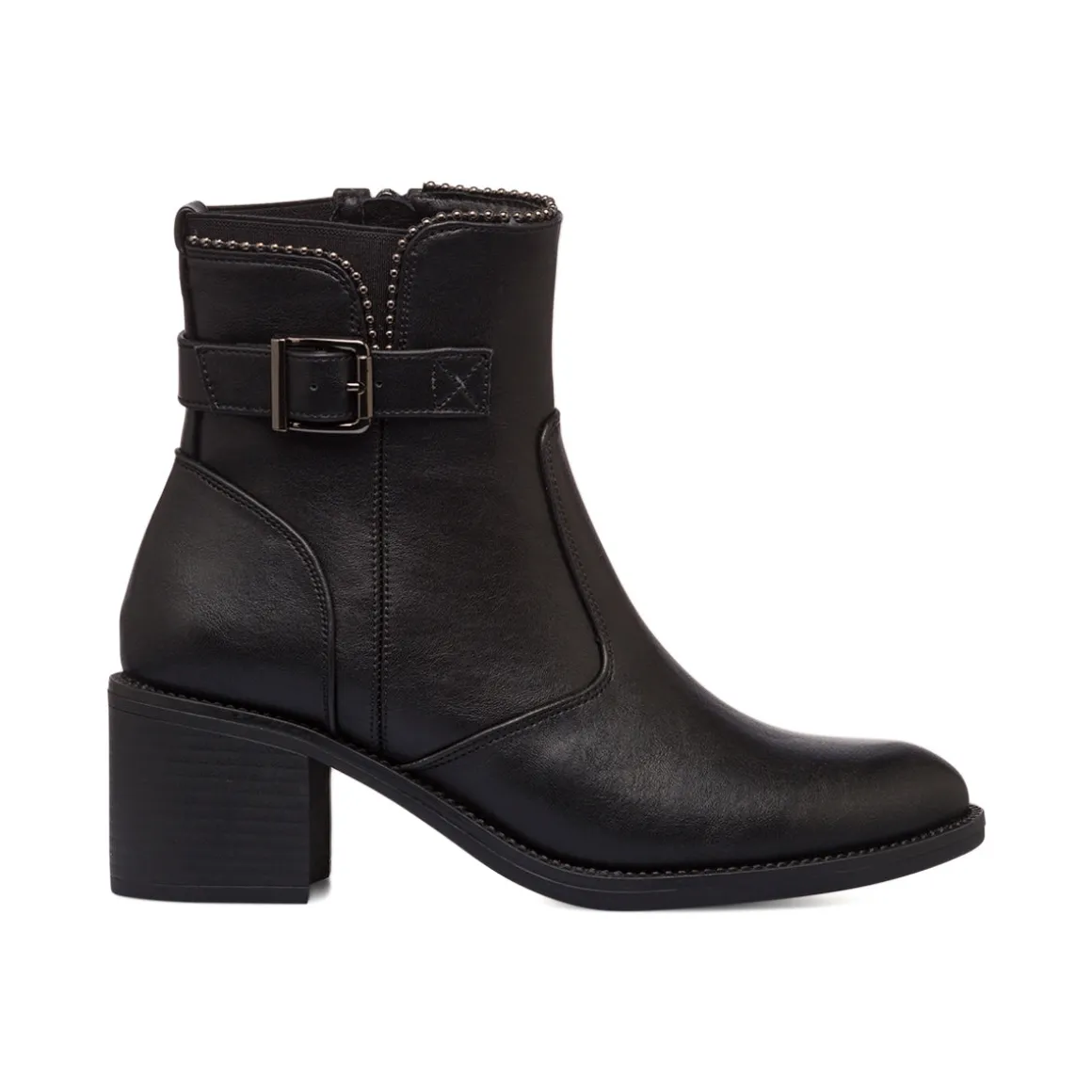 Stivaletti con tacco 6 cm neri da donna con fibbia e borchie Lora Ferres