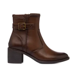 Stivaletti con tacco 6 cm marroni da donna con fibbia e borchie Lora Ferres