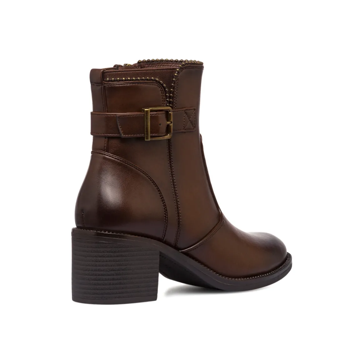Stivaletti con tacco 6 cm marroni da donna con fibbia e borchie Lora Ferres