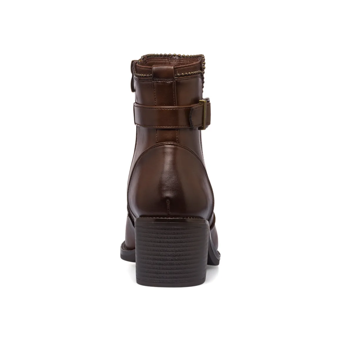 Stivaletti con tacco 6 cm marroni da donna con fibbia e borchie Lora Ferres