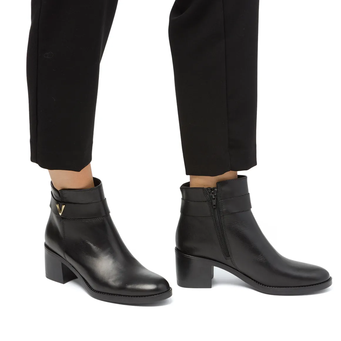Stivaletti con tacco da donna neri in pelle con tacco P Essentials
