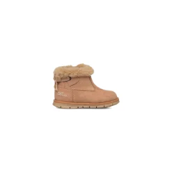 Stivaletti da bambina beige in pelle scamosciata con collo in pelliccia Chicco