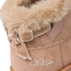 Stivaletti da bambina beige in pelle scamosciata con collo in pelliccia Chicco