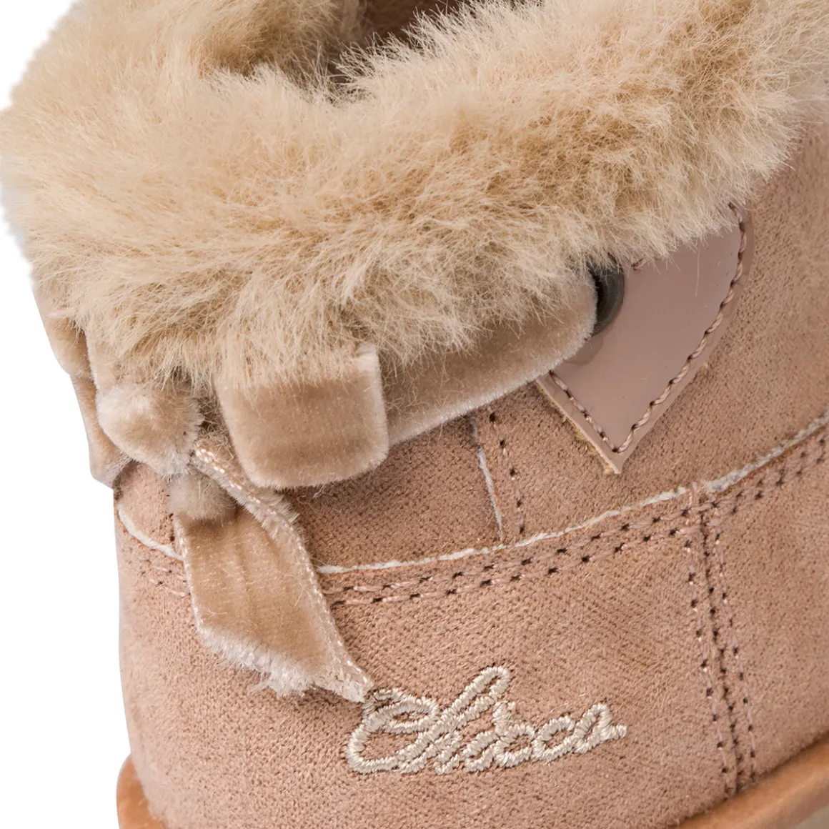Stivaletti da bambina beige in pelle scamosciata con collo in pelliccia Chicco