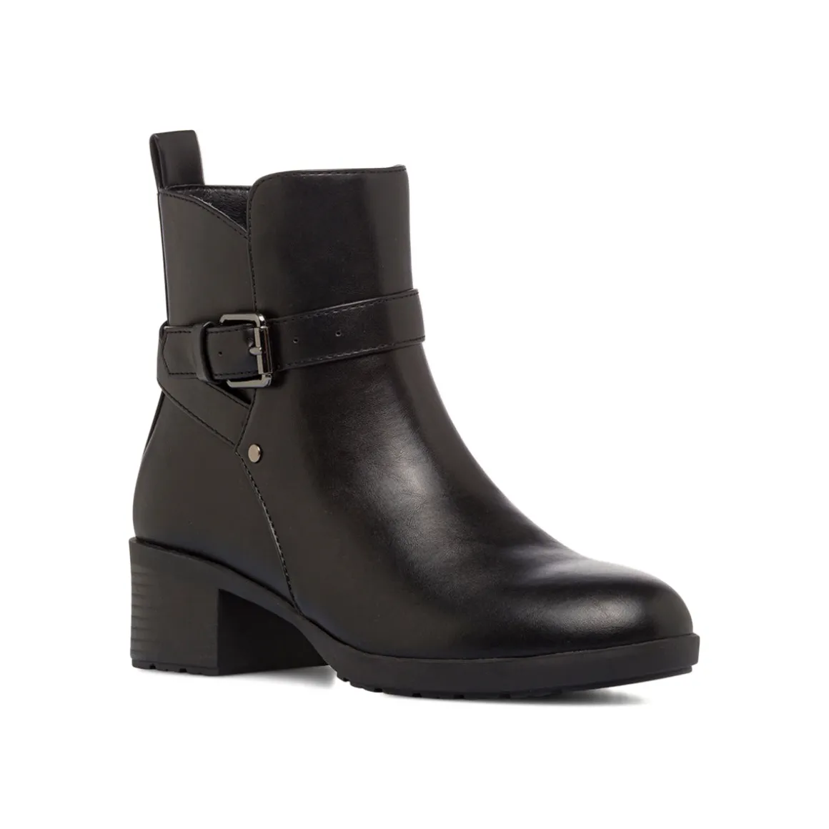 Stivaletti da donna neri con tacco e fibbia metallica P Soft