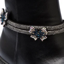 Stivaletti da ragazza neri con strass e fiori Dieci Baci