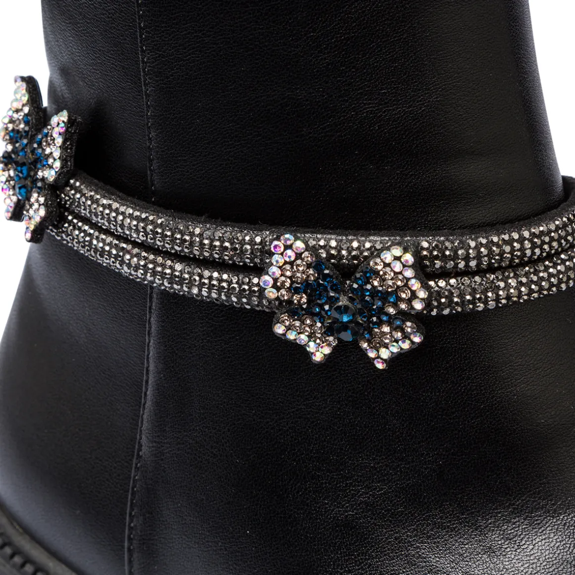 Stivaletti da ragazza neri con strass e fiori Dieci Baci