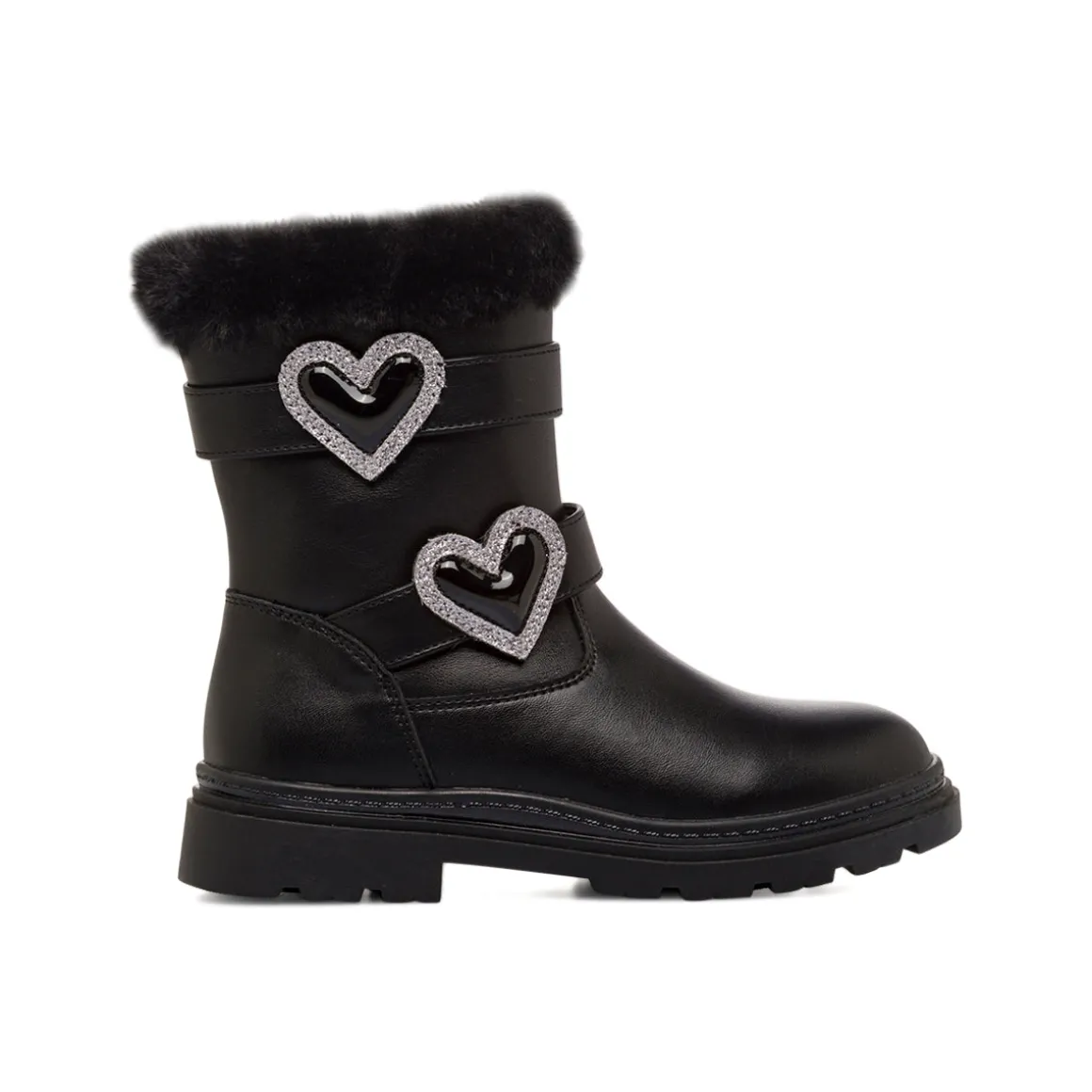 Stivaletti da Ragazza neri con fibbie a cuore in strass Swish Jeans