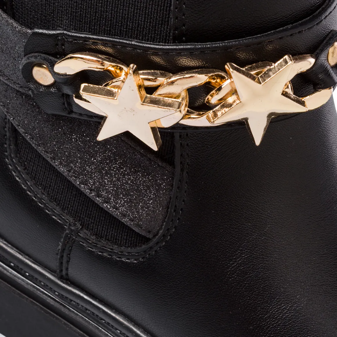 Stivaletti da Ragazza neri Swish Jeans con catena e stelle dorate