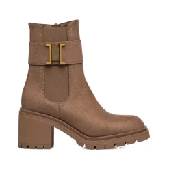 Stivaletti effetto scamosciato taupe da Donna con tacco 7 cm e fibbia Swish Jeans