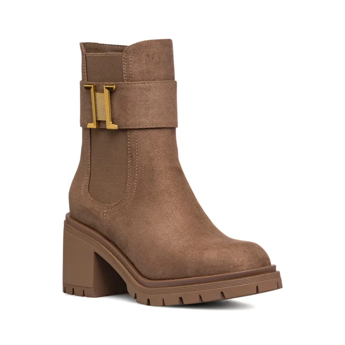 Stivaletti effetto scamosciato taupe da Donna con tacco 7 cm e fibbia Swish Jeans