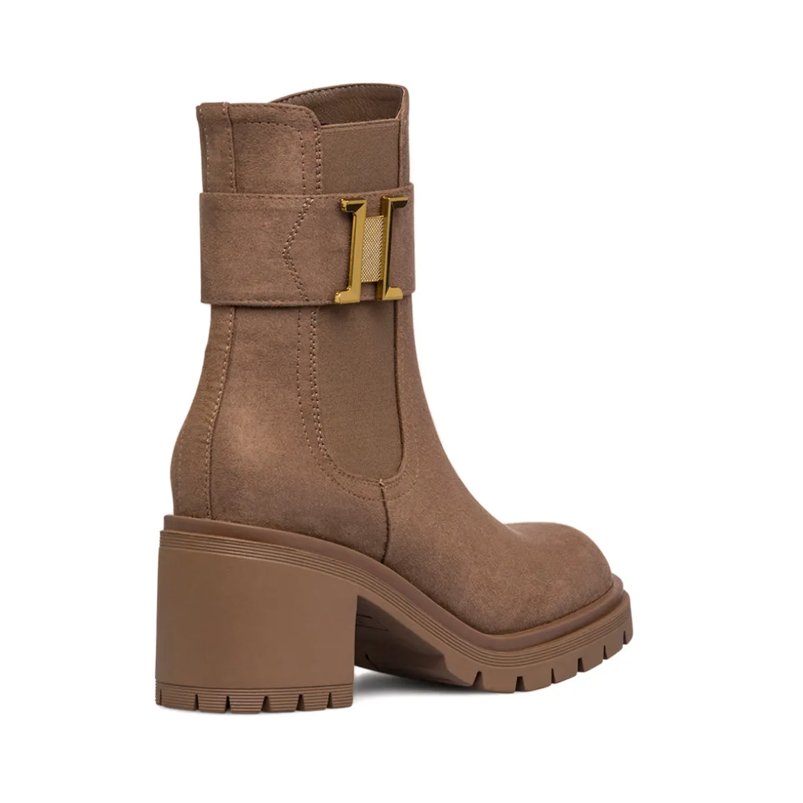 Stivaletti effetto scamosciato taupe da Donna con tacco 7 cm e fibbia Swish Jeans