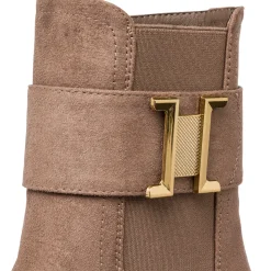 Stivaletti effetto scamosciato taupe da Donna con tacco 7 cm e fibbia Swish Jeans