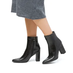 Stivaletti eleganti con tacco 9 cm neri effetto coccodrillo da donna Lora Ferres