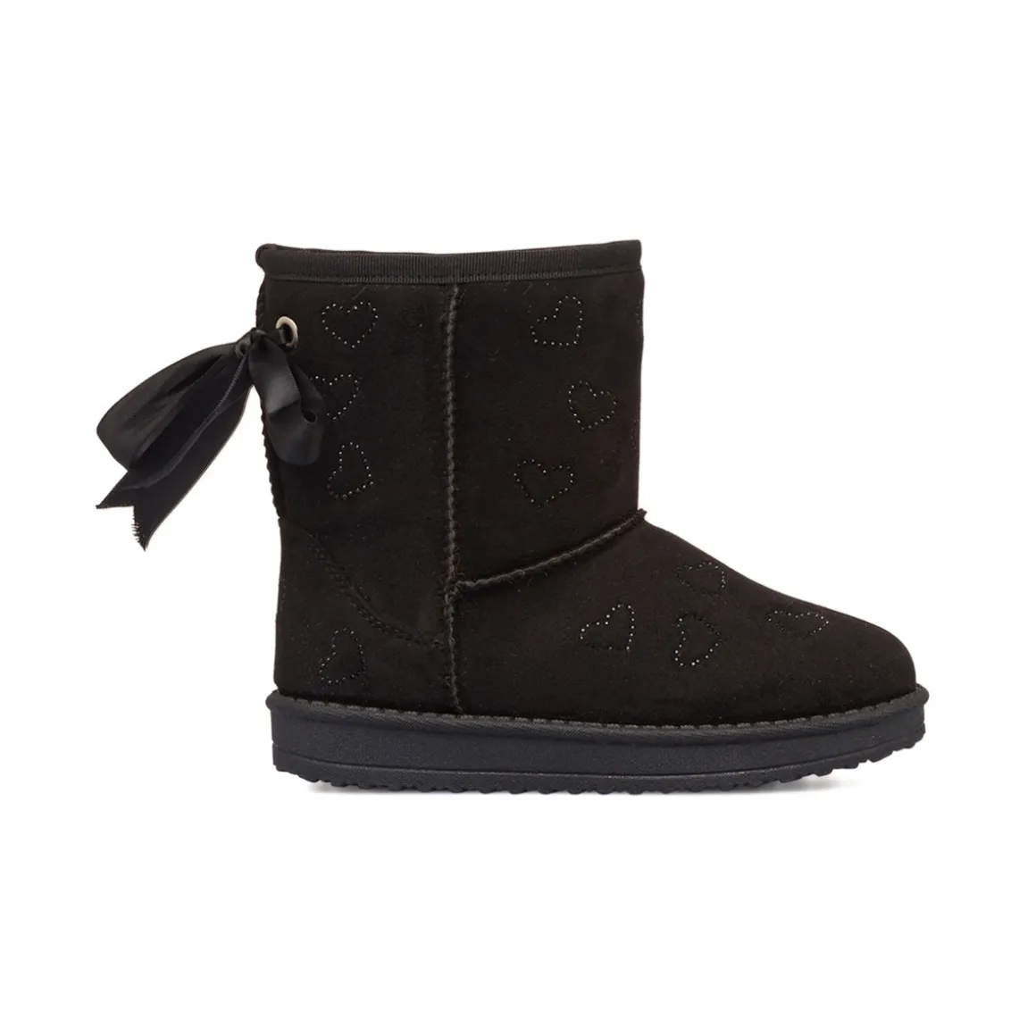 Stivaletti imbottiti cozy boots neri da bambina con cuori strass e fiocchetto 10 Baci