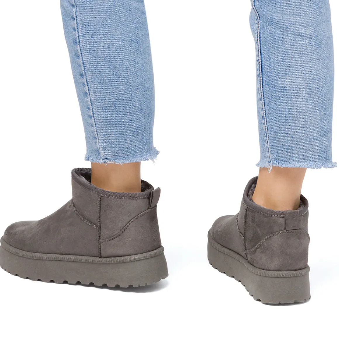 Stivaletti imbottiti Donna grigi Lora Ferres in tessuto effetto scamosciato con suola platform