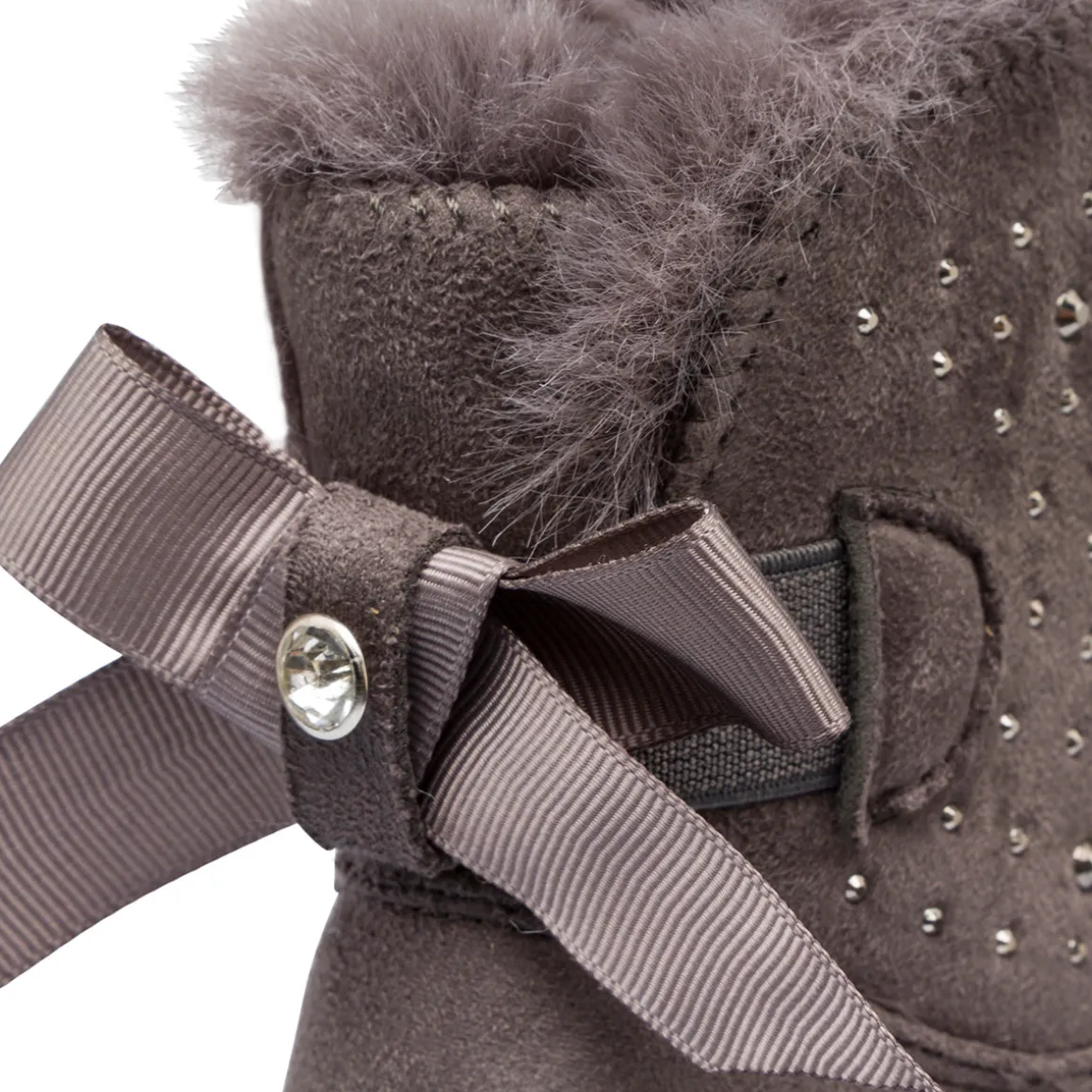 Stivaletti imbottiti grigi da bambina con strass e fiocchetto 10 Baci
