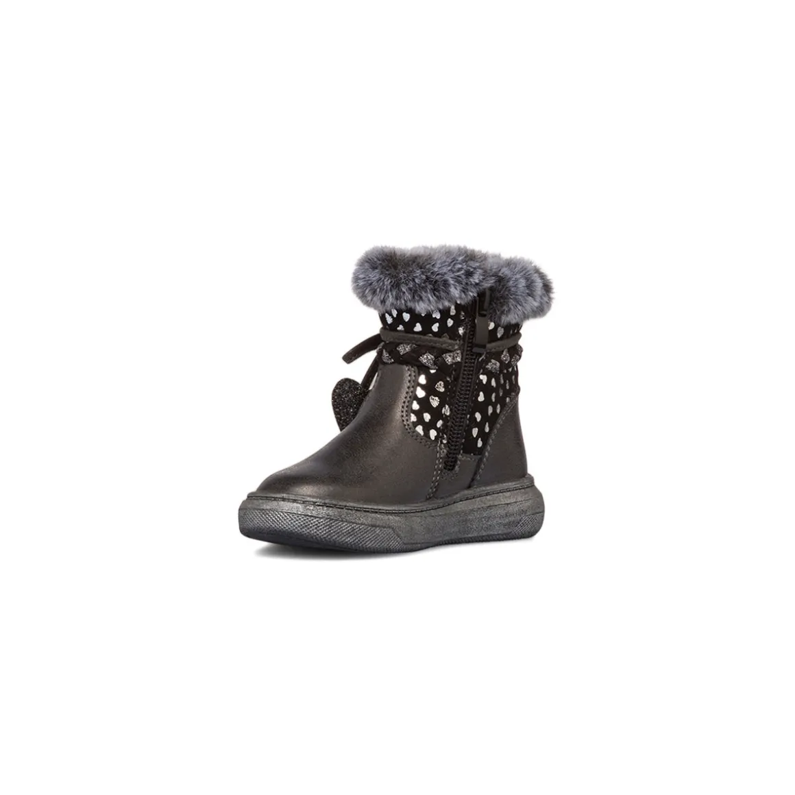 Stivaletti imbottiti neri metal da bambina con finta pelliccia Le Scarpe di Alice