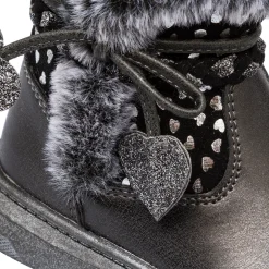 Stivaletti imbottiti neri metal da bambina con finta pelliccia Le Scarpe di Alice