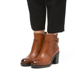 Stivaletti marroni con tacco 8,5 cm fibbie effetto vintage da Donna Lora Ferres