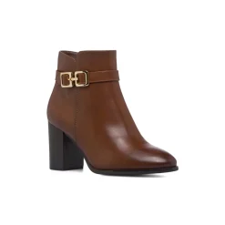 Stivaletti marroni da Donna con fibbia oro e tacco 8 cm Lora Ferres