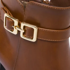Stivaletti marroni da Donna con fibbia oro e tacco 8 cm Lora Ferres