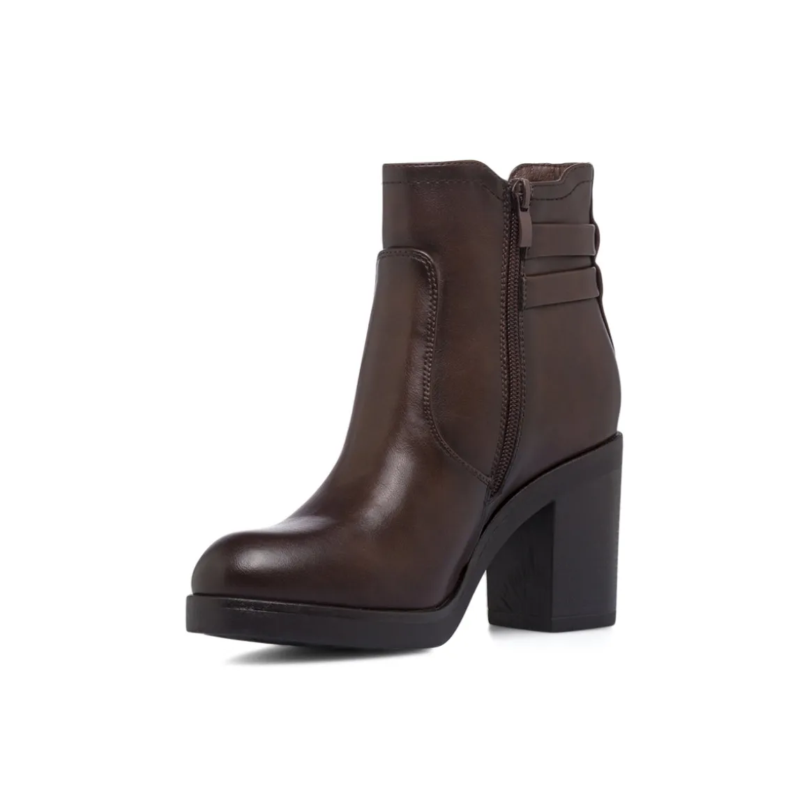 Stivaletti marroni da Donna con fibbie e tacco 8 cm Lora Ferres