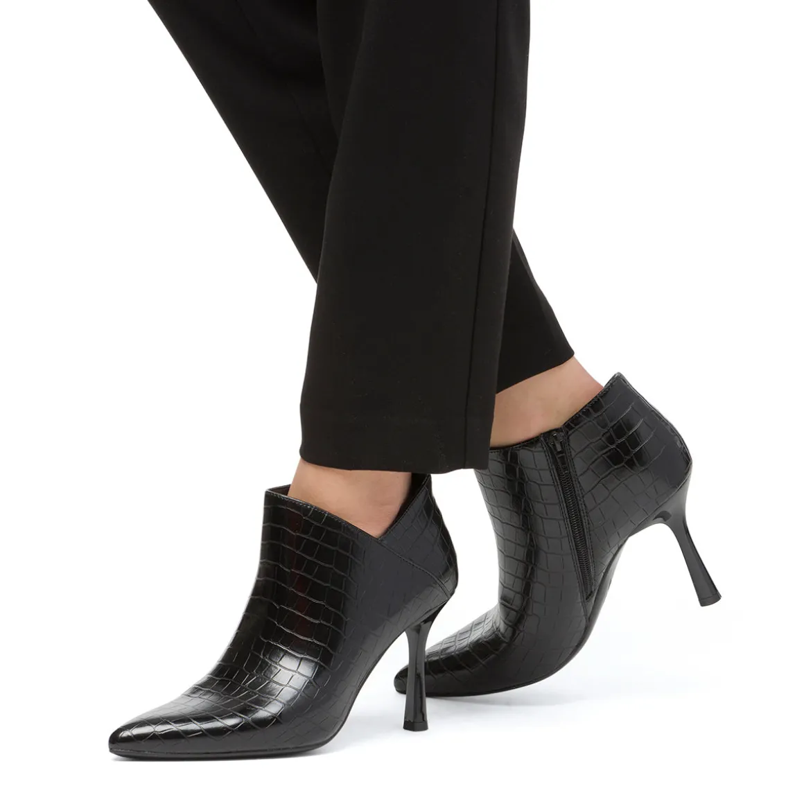Stivaletti neri da Donna con tacco a spillo 9 cm effetto coccodrillo Lora Ferres