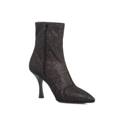 Stivaletti neri eleganti da donna in microfibra con glitter e tacco 8,5 cm Lora Ferres