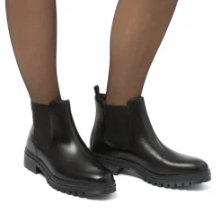 Stivaletti neri in pelle da donna con elastico laterale Primopiano