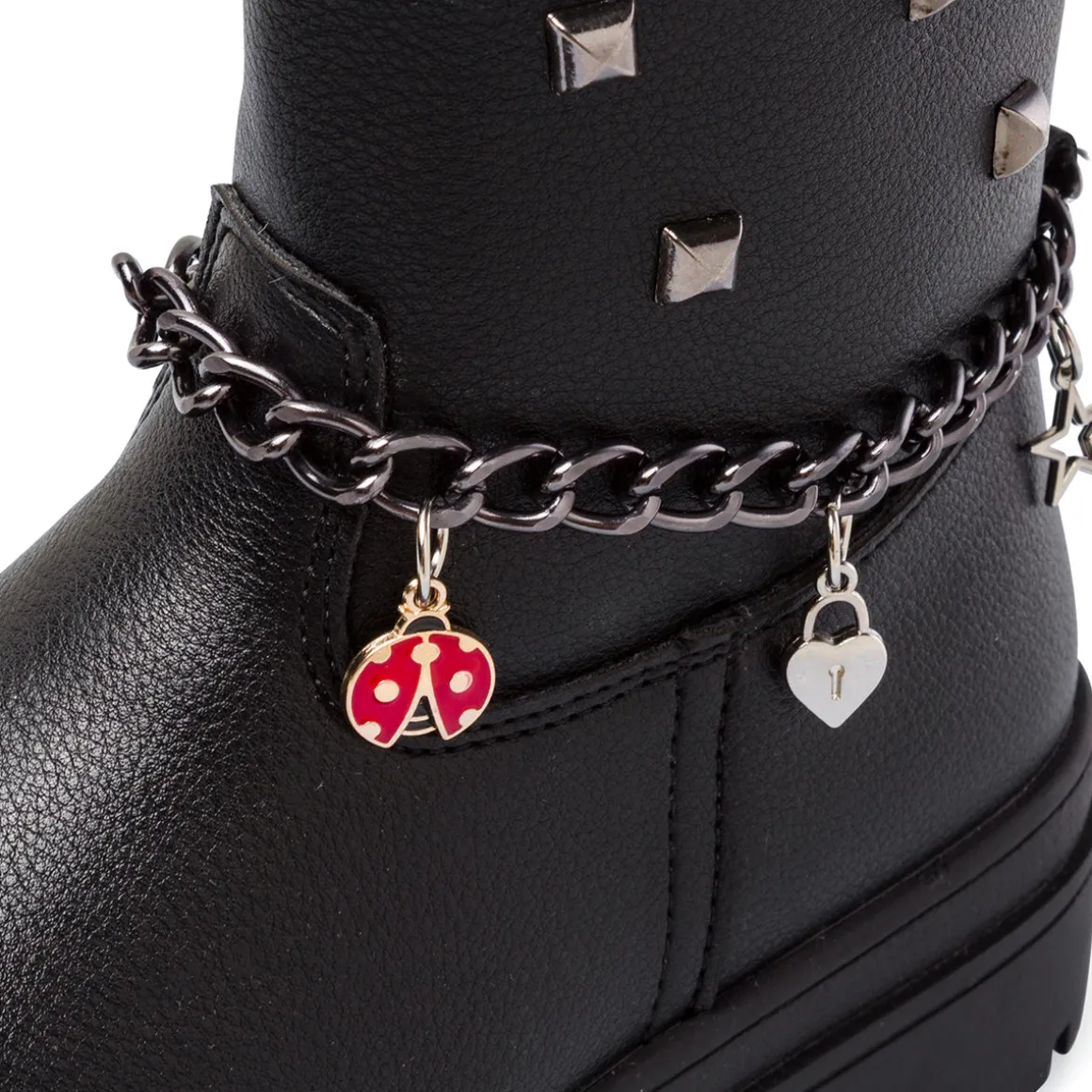 Stivaletti neri Swish Jeans da Ragazza con borchie e catena con charms