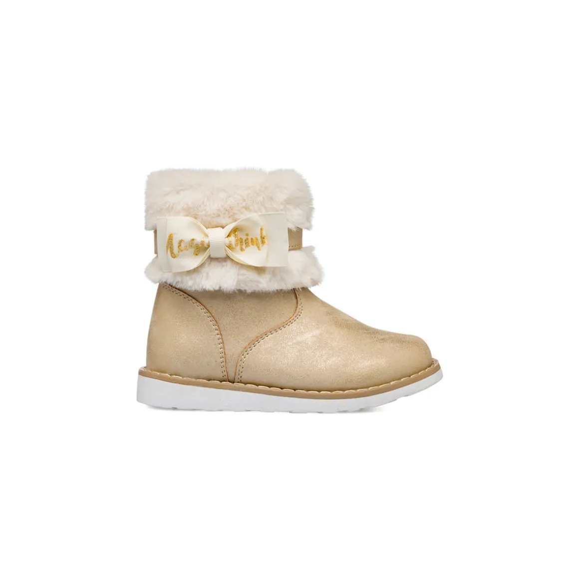 Stivaletti oro metal da bambina con finta pelliccia Le Scarpe di Alice