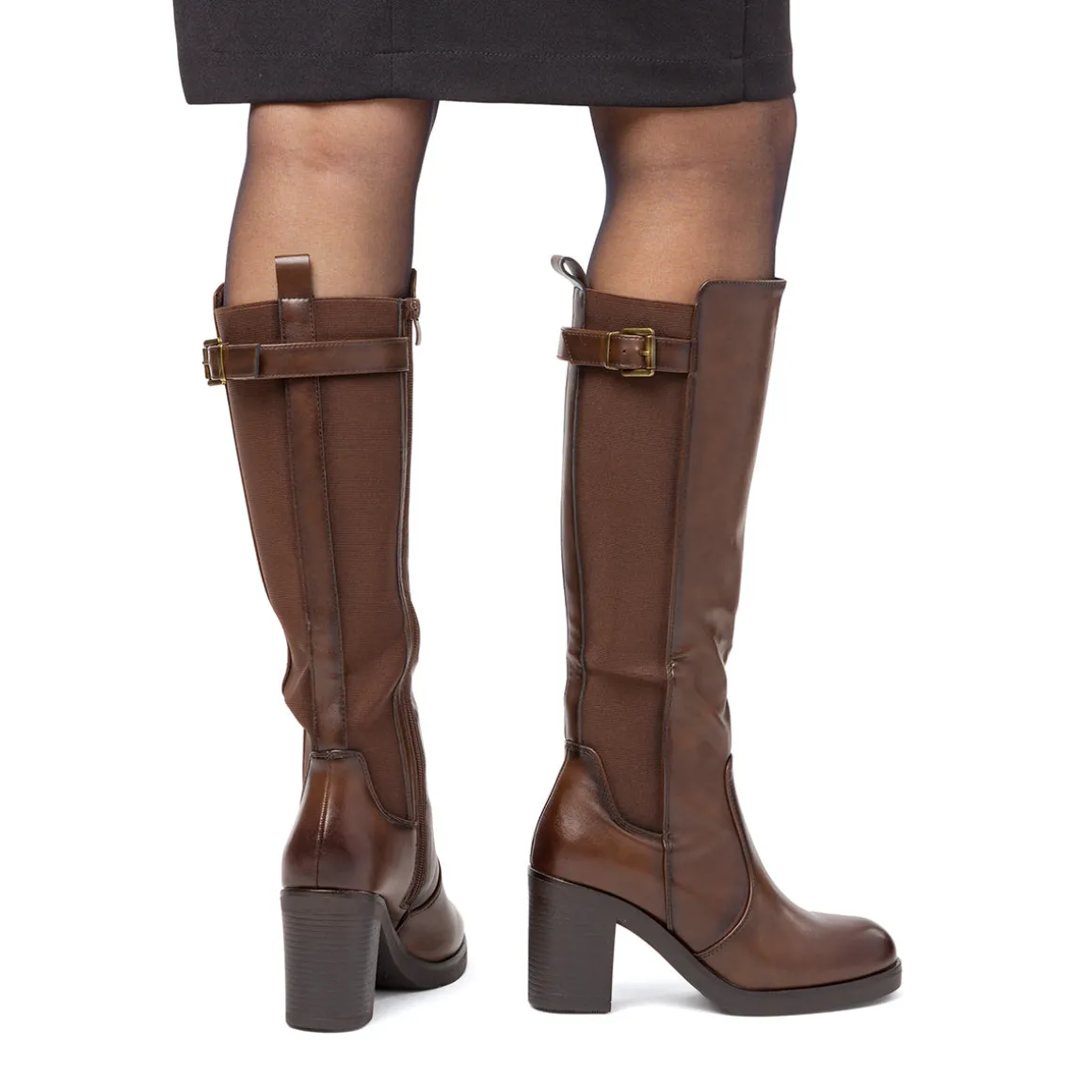 Stivali alti con tacco 8,5 cm marroni da donna Lora Ferres