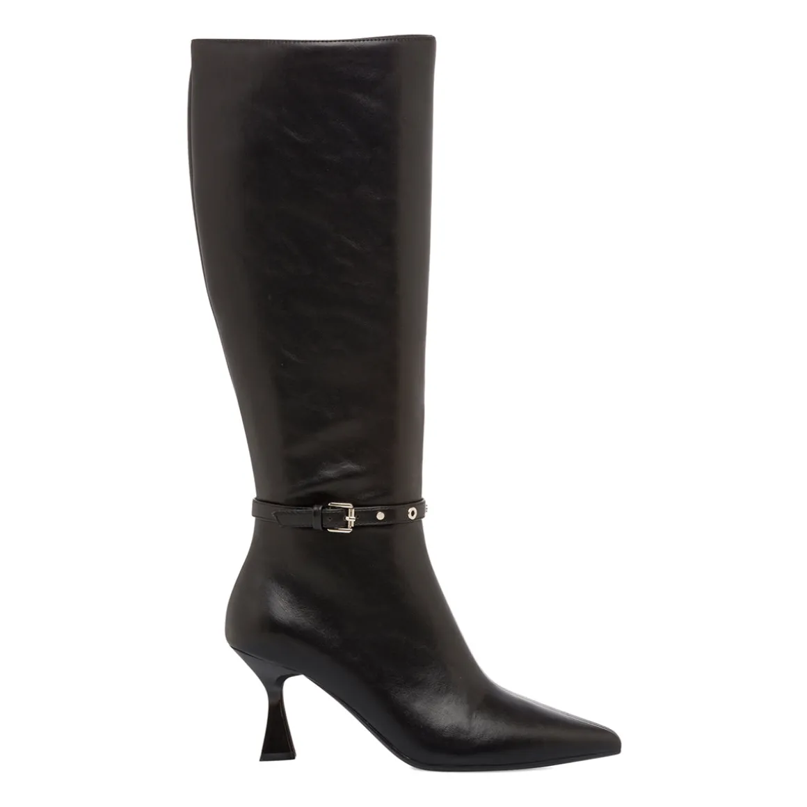 Stivali alti da donna neri con tacco 7 cm e cinturino Lora Ferres