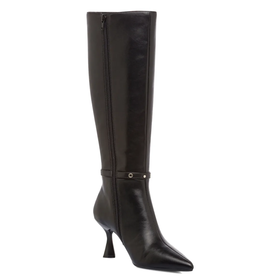 Stivali alti da donna neri con tacco 7 cm e cinturino Lora Ferres