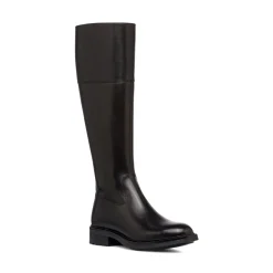 Stivali alti da donna neri in pelle con zip Primopiano