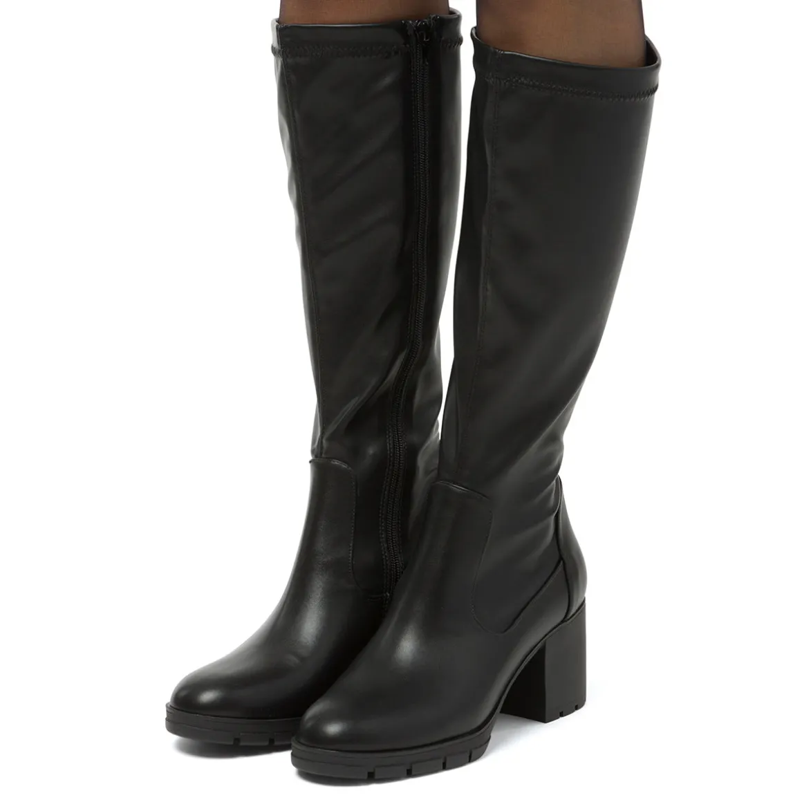 Stivali alti neri comfort da Donna con tacco a blocco 7 cm P Soft