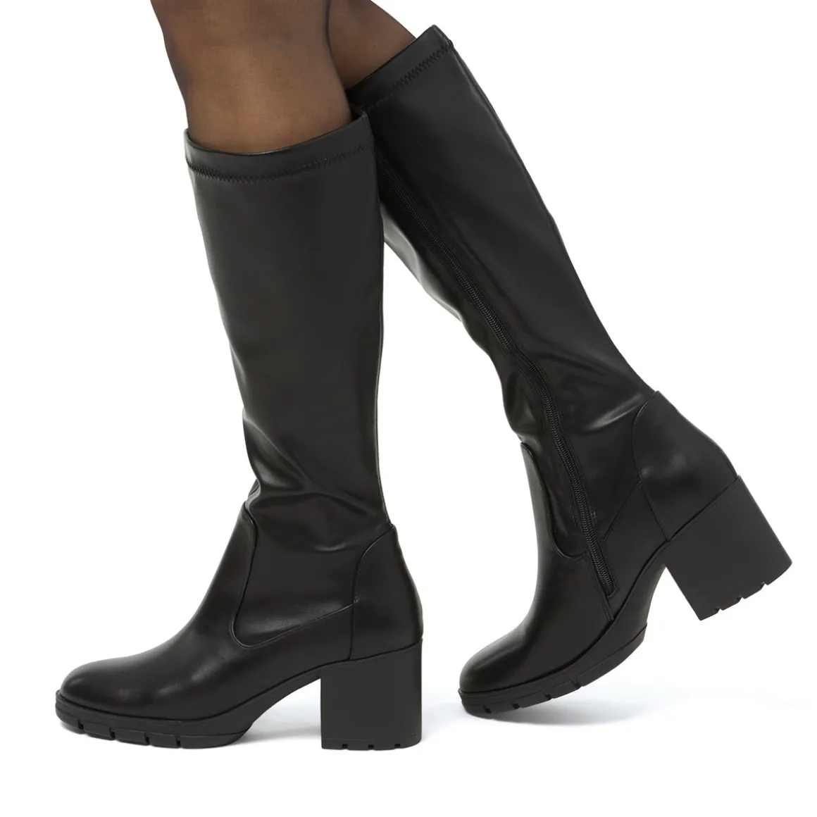 Stivali alti neri comfort da Donna con tacco a blocco 7 cm P Soft