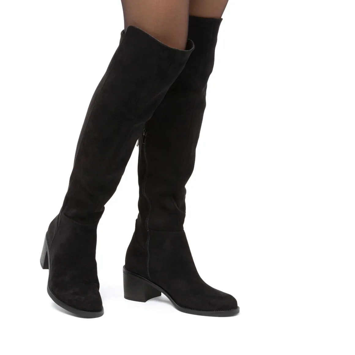 Stivali alti neri da Donna effetto scamosciato con tacco 6 cm Lora Ferres