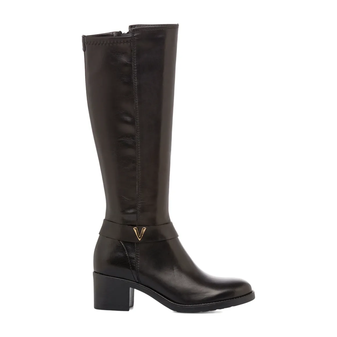 Stivali alti neri da donna con taco 5,5 cm in pelle P Essentials